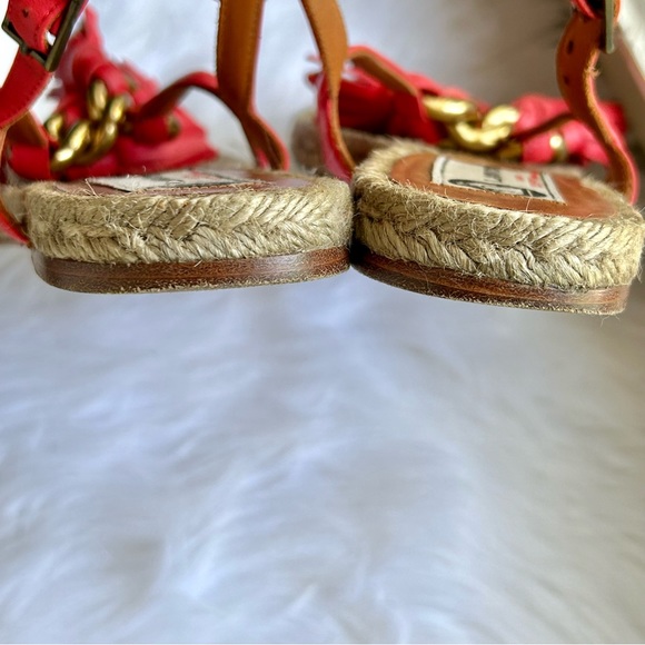 Lanvin Pink Leather Tassels Gold Chain Espadrille Sandals - Picture 8 of 10